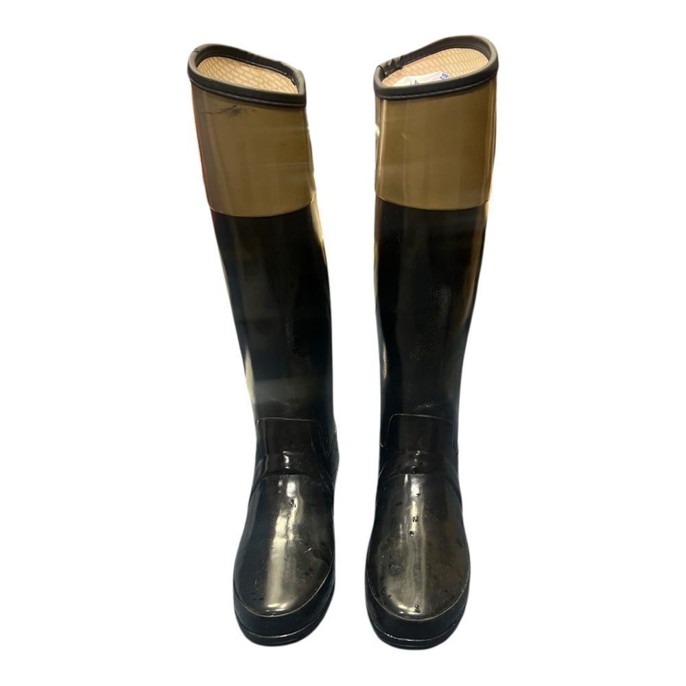 Hunter Regent Carlyle Black Tan Two Tone Tall Rain Boots Womens 8 W24144 - Picture 2 of 6
